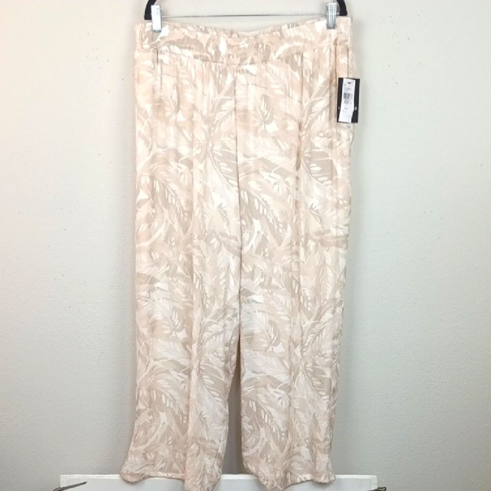 I.N. Studio Womens Tropical Cream Tan Wide Leg Pants sz1x